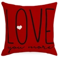 Housse de coussin rouge carrée avec texte LOVE you more et motif coeur blanc - 45x45cm / Design Cœur Love You More (YMD428-4)
