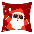 Housse de coussin de Noël avec Père Noël en lunettes sur fond rouge à flocons de neige - 45x45 cm / Père Noël Cool Avec Lunettes (DRD416-16)