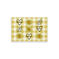 Macro detail of yellow gingham placemat with sunflower, heart and leaf prints - Cotton Linen / Yellow Gingham Sunflower Love (CD35-14)