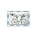Wasserdichtes Leinen-Tischset mit Vintage-Fahrrad-Blumendruck und Welcome to our home Text - Baumwolle-Leinen / Blauer Vintage Fahrrad Stil (CD35-1)