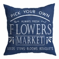 Detail of navy blue peach skin pillowcase showing white Flowers Market screen print - Navy Flower Market Style (DRD481-21)