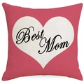 Detail of Best Mom carmine throw pillow cover with white heart and script text - Best Mom Pink Heart Style (YMD450-1)
