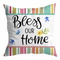 Blumen-Kissenbezug aus Pfirsichhaut mit „Bless OUR Home“-Schriftzug und Streifenrand - Drd481-1 / 45*45cm (Kein Inlett)