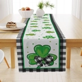 Chemin de table Saint-Patrick en lin avec motifs de trèfles et bordures à carreaux - 33*183cm / Bordure Plaid Noir Blanc (ZQ31-1)