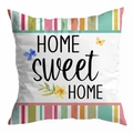 Blumiger Kissenbezug mit bunten Streifen und Home Sweet Home Aufdruck für das Sofa - Trautes Heim Glück Allein Stil (DRD481-2)