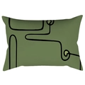 Olive green lumbar pillow cover with black abstract geometric lines on twill fabric - 30x50cm Without Insert / CRD63-36 Style