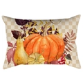 Funda de cojín otoñal con calabaza y hojas de maple sobre fondo de cuadros clásicos - 30*50cm / Calabaza de Otoño Acuarela (DRD423-5)
