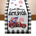 Chemin de table Jour de l'Indépendance avec texte God Bless America et camion rouge rétro - 33*183cm / Style de Camion God Bless America (zqc01-12)