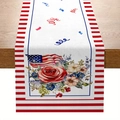 Chemin de table patriotique du Jour de l'Indépendance avec roses et drapeau américain - 33*183cm / Style Floral Drapeau Étoile Rose Rouge (zqc01-13)