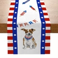 Chemin de table du Jour de l'Indépendance avec chien patriotique sur table en bois foncé - 33*183cm / Motif Jack Russell Terrier (zqc01-16)