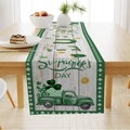 Chemin de table Saint-Patrick en lin avec camion vert et trèfles de la chance - 33*183cm / Motif Camion LUCKY (ZQ31-7)