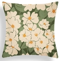 Detailed view of Nordic floral cushion cover showing cream flowers and green leaves texture - Fresh Dense White Floral Design (CRD80-7)