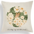 Detail of Nordic geometric green cushion cover with cute squirrel and floral print - Healing Squirrel in Flower Wreath Design (CRD80-8)