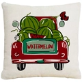 Vierkante kussensloop van beige linnen met een rustieke watermeloen vrachtwagen - Watermeloen Vrachtwagen (YMD501-2) / 45cm*45cm