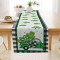 Chemin de table St. Patrick avec camion de trèfles et bordure à carreaux noirs blancs - 33*183cm / Camion Trèfle Plaid (ZQ31-9)