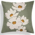 Detail of sage green velvet cushion cover featuring elegant white floral pattern printing - Sage Green Large White Floral Style (CRD80-15)