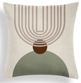 Close-up of geometric green pattern on velvet pillowcase with Nordic abstract motifs - Minimalist Bohemian Lines and Circle (CRD80-19)