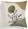 Detail of Nordic geometric cushion cover featuring soft velvet texture and leaf patterns - Black Line Leaves and Irregular Blocks (CRD80-20)