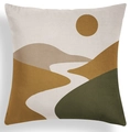 Detail of soft velvet cushion cover with modern abstract mountain and river landscape pattern - Earth Tone Abstract Landscape Style (CRD80-21)