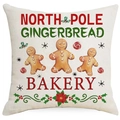 Linen Christmas pillowcase with North Pole Gingerbread Bakery watercolor print - North Pole Gingerbread Bakery (YMD397-6) / 45x45CM No Pillow Core