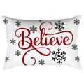 White Christmas lumbar pillow cover with red Believe text and black snowflake pattern - 30X50cm (Cover Only) / White Believe Greeting (DRD419-3)