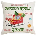 Christmas linen pillow cover with red sleigh and festive holiday quote print - Most Wonderful Time of the Year (YMD397-8) / 45x45CM No Pillow Core