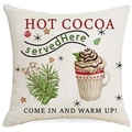 Linen Christmas pillowcase featuring a festive Hot Cocoa graphic and winter holiday theme - Hot Cocoa Served Here (YMD397-9) / 45x45CM No Pillow Core