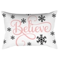 Christmas lumbar pillow cover with white peach skin fabric and pink Believe text - 30X50cm (Cover Only) / Pink Believe Text (DRD419-7)
