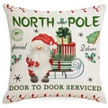 Linen Christmas pillowcase featuring watercolor Santa Claus and reindeer sleigh design - North Pole Santa Sleigh (YMD397-10) / 45x45CM No Pillow Core