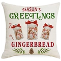 Linen Christmas pillow cover with Seasons Greetings and gingerbread jar print - Season's Greetings Gingerbread (YMD397-11) / 45x45CM No Pillow Core