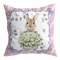 Easter peach skin pillowcase with pink stripes and rabbit flower basket design - 45x45cm / DRD478-5