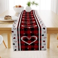 Linen Valentine table runner with buffalo plaid red and black heart patterns decoration - 33*183cm / Red Black Plaid Heart Style (ZQ29-5)