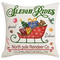 Linen Christmas pillow case with watercolor red sleigh and North Pole Reindeer print - Sleigh Rides Reindeer Co (YMD397-13) / 45x45CM No Pillow Core