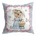 Easter bunny pillowcase with rabbit in blue dress and basket on soft peach skin fabric - 45x45cm / DRD478-7