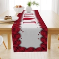 Linen table runner with red rose wreath and LOVE heart print for Valentine date decor - 33*183cm / Rose Wreath LOVE Style (ZQ29-6)