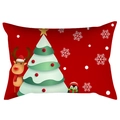 Red Christmas lumbar pillowcase with festive reindeer, penguin and snowy tree print - 30X50cm (Cover Only) / Red Background Cartoon Animals Christmas Tree (DRD419-13)