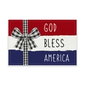 Patriotic God Bless America table runner with red blue stripes and buffalo plaid bow - Cotton-Linen Look / God Bless America Bow (cdc01-11)