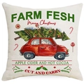 Linen Christmas pillowcase with vintage red truck and tree print on beige background - Farm Fresh Christmas Truck (YMD397-14) / 45x45CM No Pillow Core