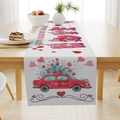 Linen Valentine's Day table runner with festive pink heart and gnome prints - 33*183cm / Happy Valentine's Day Gnome Style (ZQ29-7)