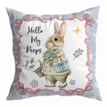 Easter peach skin pillowcase with a watercolor rabbit print and blue polka dot patterns - 45x45cm / DRD478-9