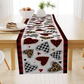 Valentine Table Runner with Heart Print and Red Black Buffalo Plaid Border - 33*183cm / Leopard Plaid Heart Style (ZQ29-8)