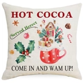 Linen Christmas pillow case with hot cocoa print and gingerbread man design - Come in for Hot Cocoa (YMD397-16) / 45x45CM No Pillow Core