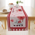 Linen Valentine's table runner with pink heart gnomes and red vintage truck print - 33*183cm / Vintage Truck Rose Heart Style (ZQ29-9)
