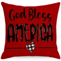 Rode kussensloop voor onafhankelijkheidsdag met God Bless America tekst en geruit hartje - 45*45cm Linnen Enkelzijdig Geen Vulling / God Bless America Stijl (ymdc-5)
