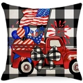 Linnen Independence Day kussensloop met rode vintage truck en ruitjespatroon design - 45*45cm Linnen Enkelzijdig Geen Vulling / Rode Feestelijke Vrachtwagen Stijl (ymdc-6)