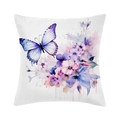 Funda de cojín cuadrada con acuarela de mariposa y flores sobre fondo blanco puro - Estilo Floral de Mariposa Púrpura en Acuarela (CRD95-1)