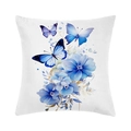 Funda de cojín cuadrada de felpa suave con estampado artístico de mariposa azul y flores - Estilo Floral de Tres Mariposas en Acuarela (CRD95-4)