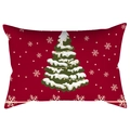 Red Christmas lumbar pillow cover featuring a snowy decorated tree on peach skin fabric - 30X50cm (Cover Only) / Red Background Decorated Christmas Tree (DRD419-21)