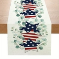 Linen table runner with US flag stars and eucalyptus leaves on a wooden table - 33*183cm / ZQ44-3