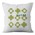 Square white pillowcase featuring a green geometric flower matrix and central SUPER text - Geometric Floral Pattern (crd77-4) / 45X45 Single-sided Short Plush Without Core